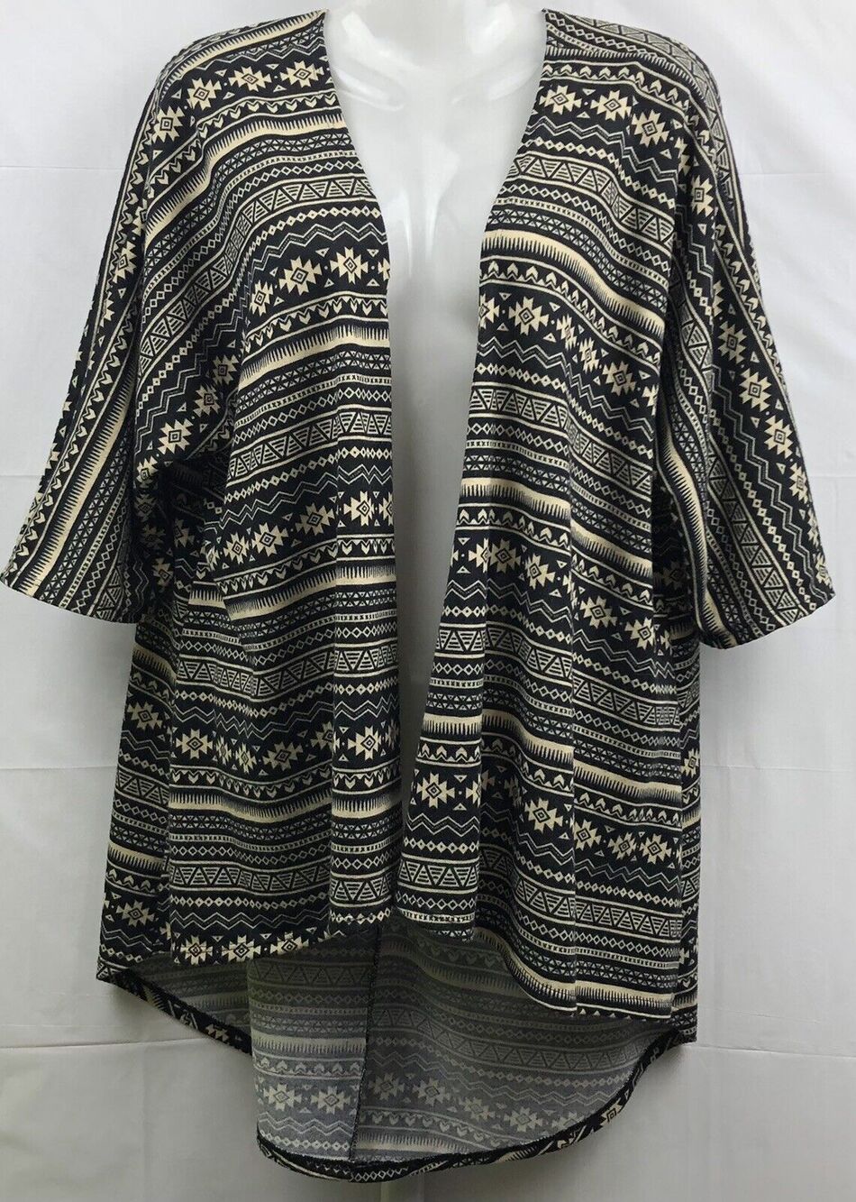 Lularoe Lindsay Kimono Duster Women S Black Aztec Open Front Cardigan Boho